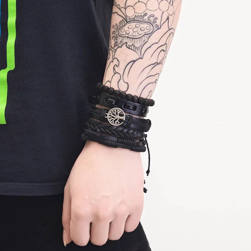 Прохладный 5 шт./компл. Плетеный Обёрточная бумага Кожаные браслеты для Для