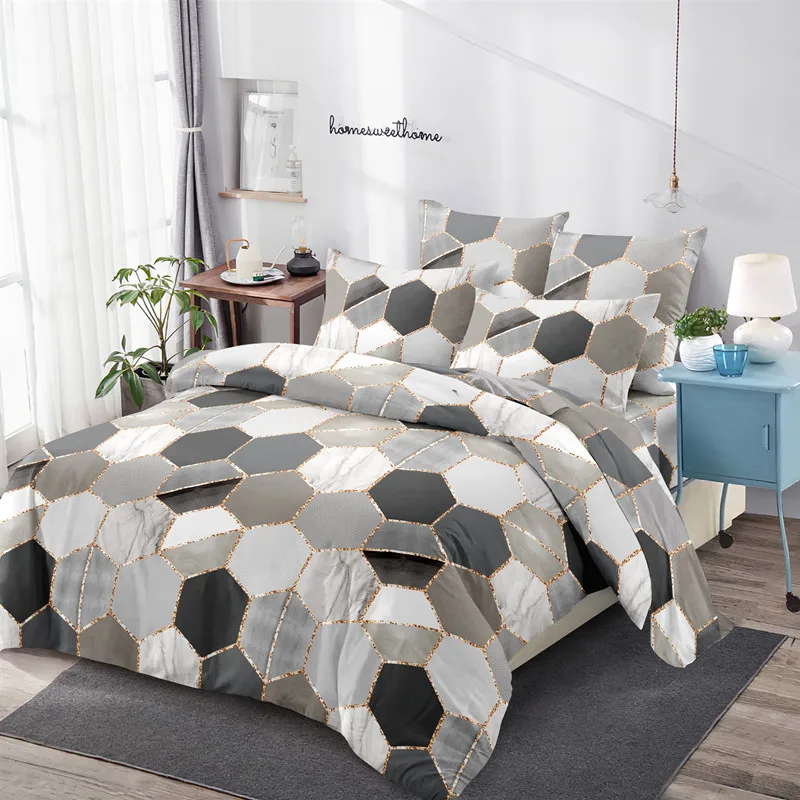 

Duvet Cover Set with Pillowcase King Queen Size Single Bedding Sets Geometry Simple Design 2/3pcs Gray/Green/Blue/Pink/Coffee