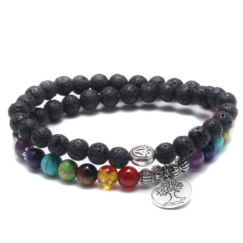 LISTE & LUKE тибетское серебро ручной работы браслет жизнь дерево 7 Чакра бусины рейки