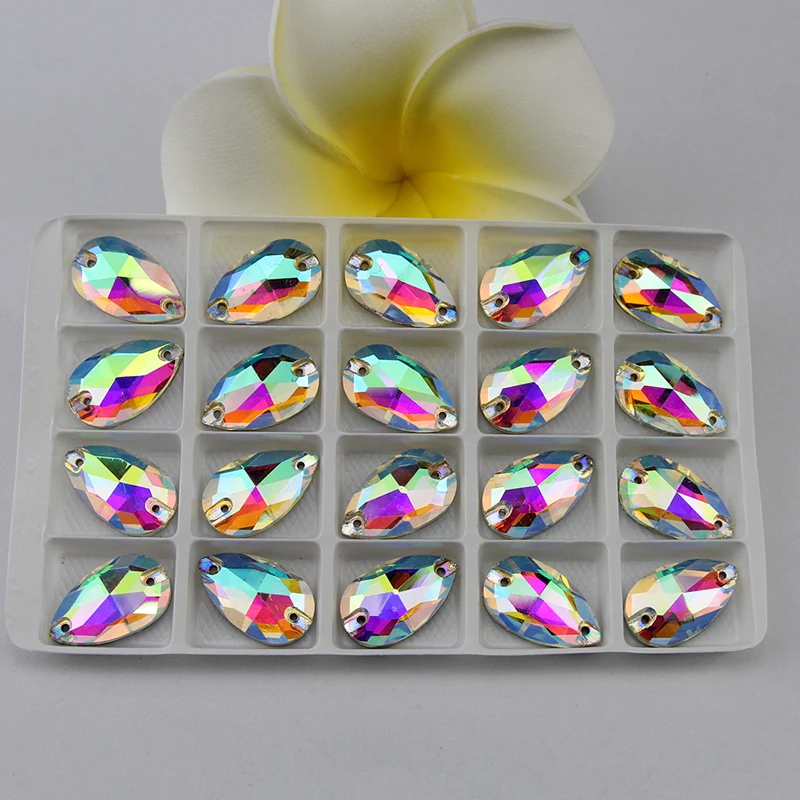 13x22mm 20pcs Все размеры, груша, пришитые стразы, кристалл ab, цвет, стекло, шитье, 3230, капля, плоская задняя сторона, пришитое каменное стекло для свадебного платья - Цвет: 13x22mm 20pcs