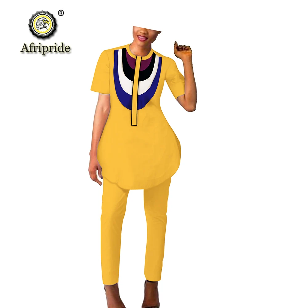 

African Clothing Tribal Set for Women Dashiki Print Shirt and Ankara Pants Set Short Sleeve Blouse Wax Attire AFRIPRIDE S2026006