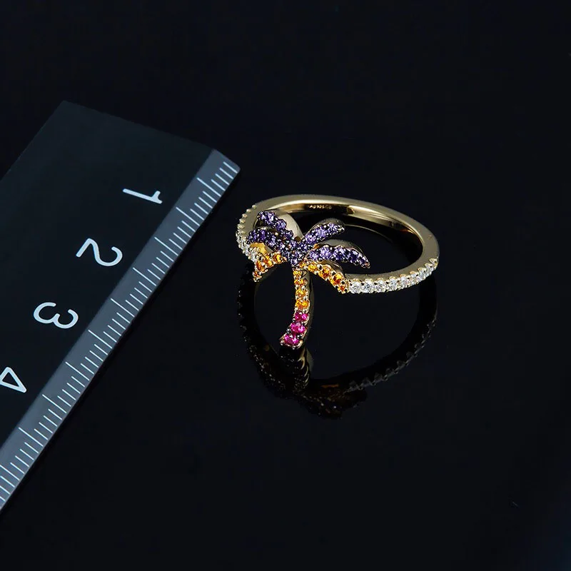 Женское кольцо из серебра 925 пробы с разноцветными пальмами|Кольца| |