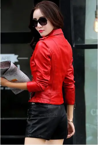 

2021 Women's Winter Autumn Clothing Brand Fashion Slim Pink Red Black Faux Leather Jackets Shorts Women Jacket WJF0009