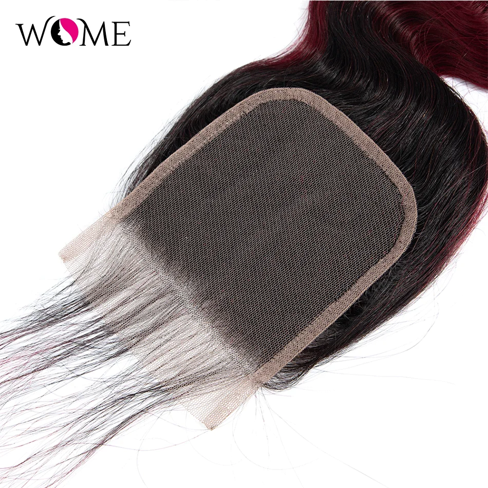 

Wome Hair Closure Ombre Colored T1B/99J/Bug/27#/30 Lace Closure 4X4 Brazilian Body Wave Hair Closure Human Hair Remy Closures