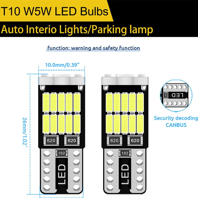 10 шт. автомобисветодиодный светодиодные лампы T10 LED W5W Canbus 4014 26 SMD | Автомобили и