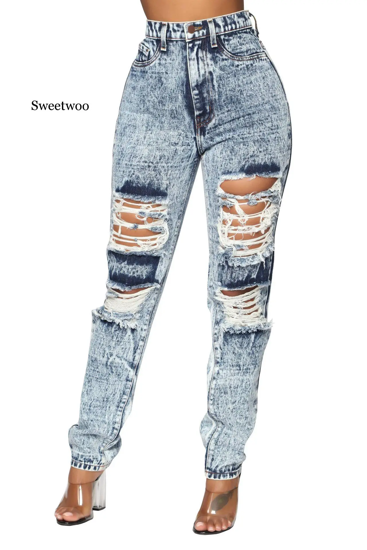 

Модные рваные джинсы с дырками, женские повседневные брюки с высокой талией, женские высококачественные летние длинные джинсовые брюки для женщин
