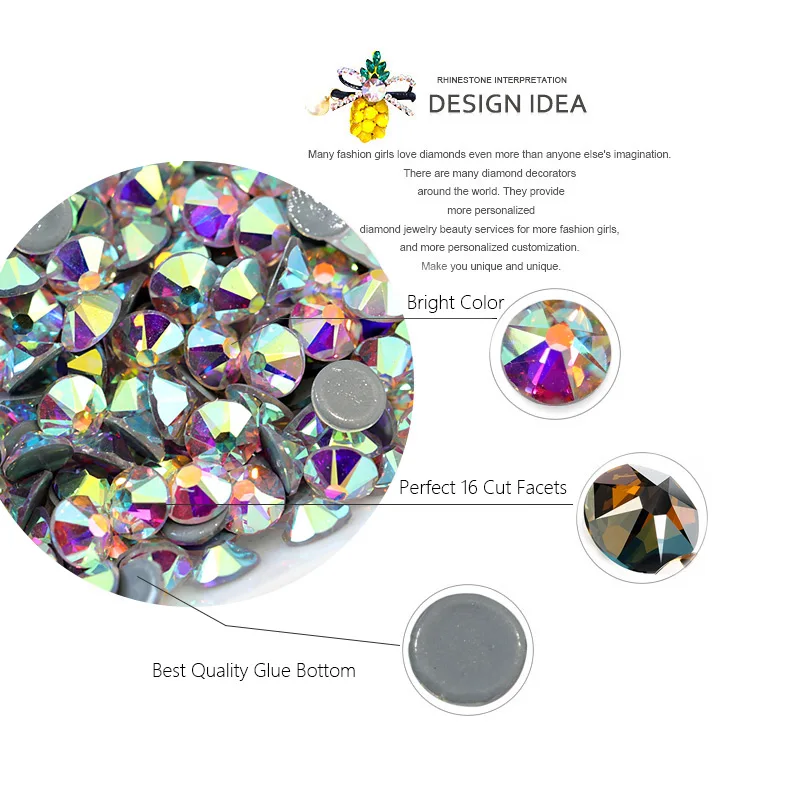 Стразы горячей фиксации 144 шт. 8 больших маленьких стеклянных страз Красочные