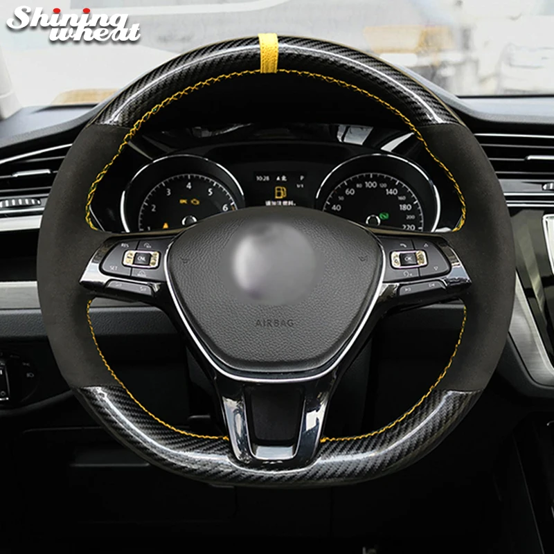 

PU Carbon Fiber Hand-Stitched Steering Wheel Cover for Volkswagen VW Golf 7 (VII) Polo Passat Variant Touareg Touran