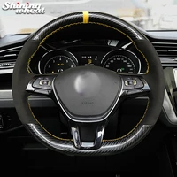 pu carbon fiber hand stitched steering wheel cover for volkswagen vw golf 7 vii polo passat variant touareg touran