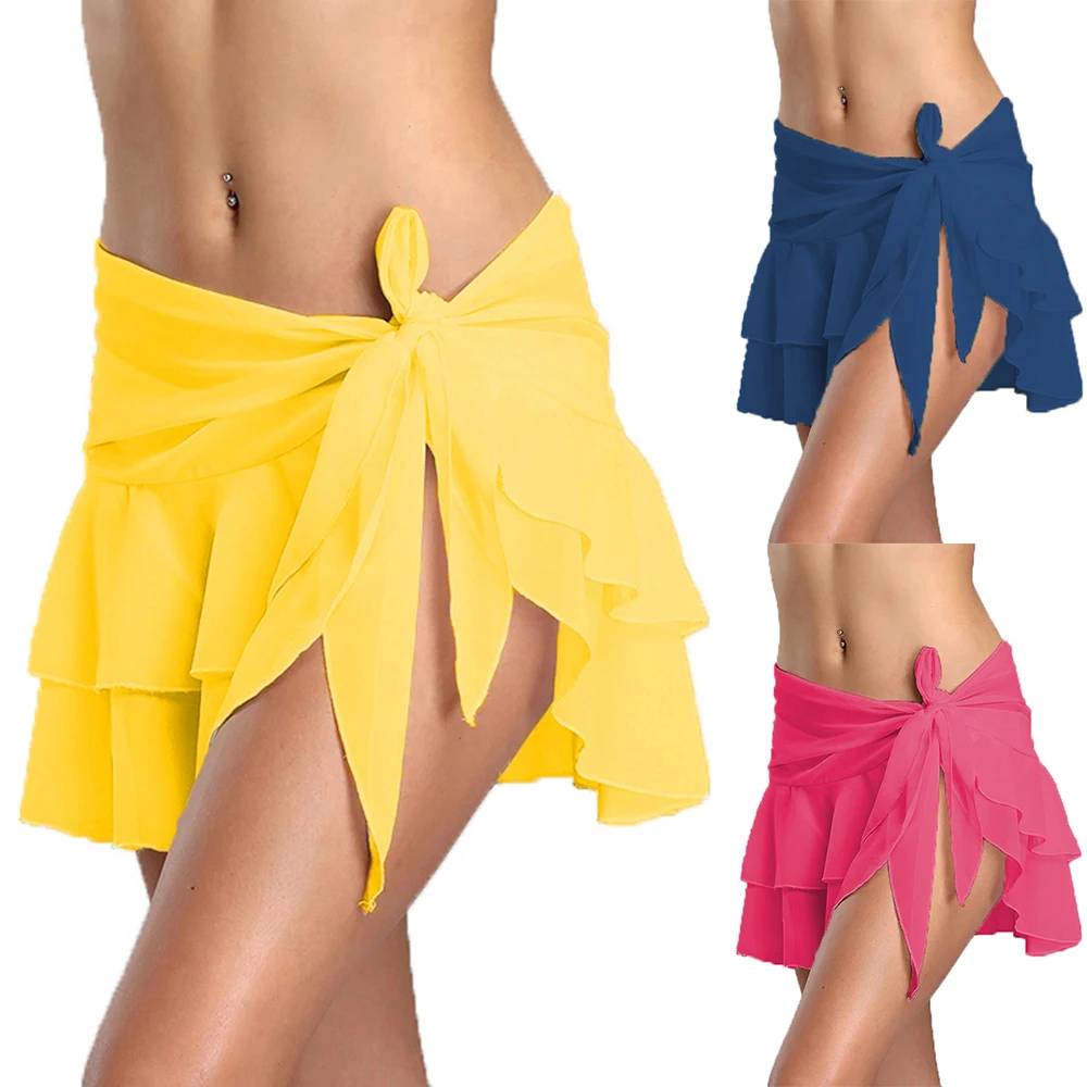 Сексуальный сетчатый шифоновый пляжный купальник бикини женская короткая юбка