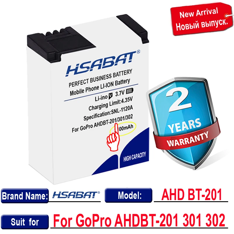 Новое поступление [HSABAT] сменный аккумулятор 2100 мАч для GoPro AHDBT-201/301 Gopro Hero 3 + AHDBT-301 |