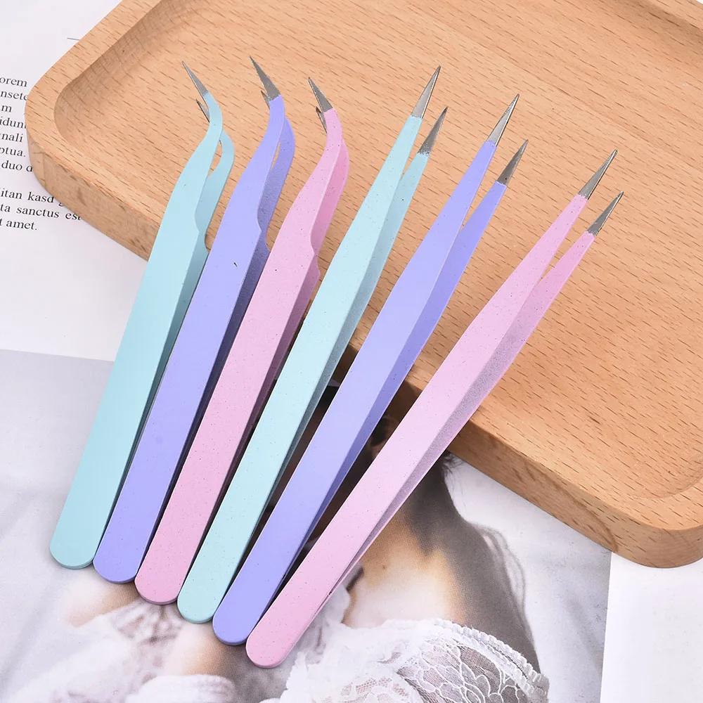 

New Stainless Steel Straight/Curved Elbow Eyelash Nail Tweezers Nail Art Acrylic Gem Decor Gel Rhinestones Picking Tool Nipper