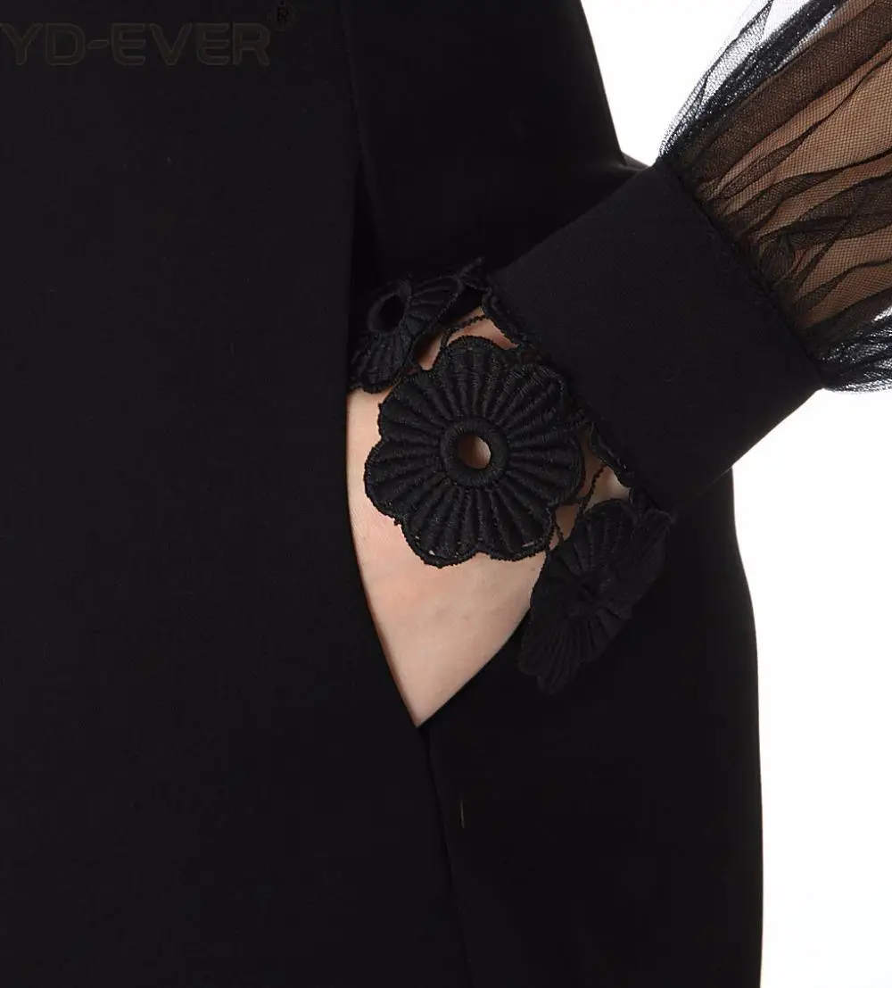 Self-Portrait Runway Patchwork Black Lace Dress 2020 Autumn Women's Long Sleeve Flower Embroidery Crochet Hollow Out Mini | Женская