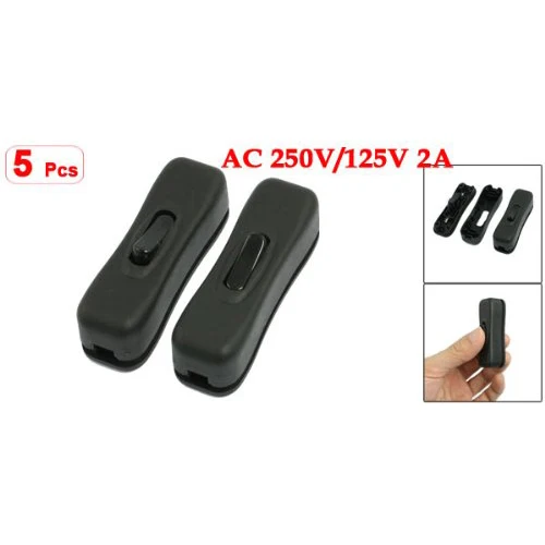 5 Pcs AC 250V/125V 2A Black Plastic ON/OFF Button In Line Cord Switches