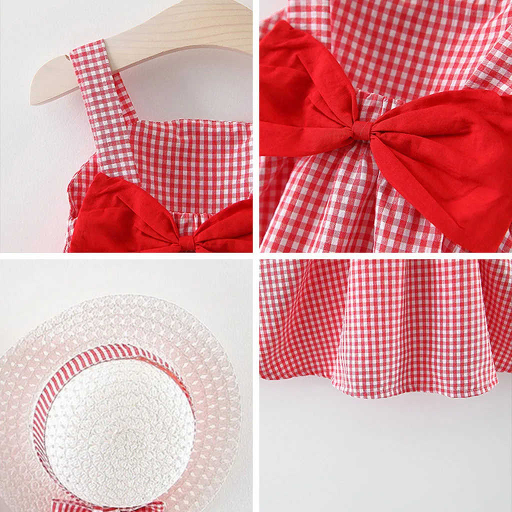 

LONSANT Dresses Toddler girls Plaid Printed Bow Princess Dress+Hat Outfits Set Clothes dress for girls kids clothes disfraz nina