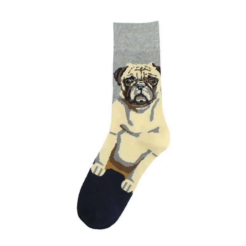 Sad Pug Носки для взрослых до середины голени, носки с Мопсом, быком, бульдогом, терьером, собакой, львом, согревающимся солнцем, Ленивец, орангутанг, скейтбординг - Цвет: Sad Pug