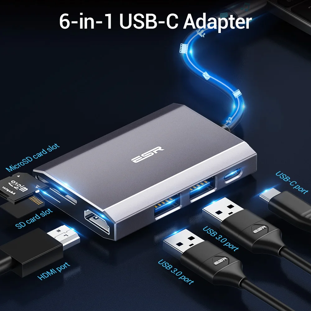 ESR 6 в 1 8 Тип USB C 3 док станция 0 Выход сплиттер адаптер быстрой Скорость передачи