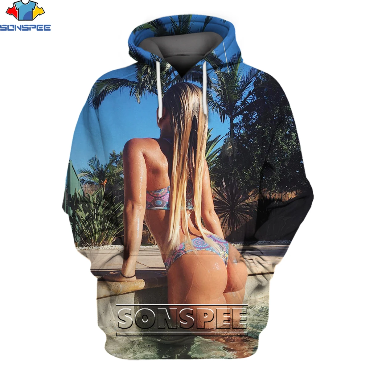 

SONSPEE Beach Sexy Model Bikini Thong Buttocks Girl Hoodies Men Women Streetwear Top Otaku Long Sleeve Clothing Goddess Hoodie