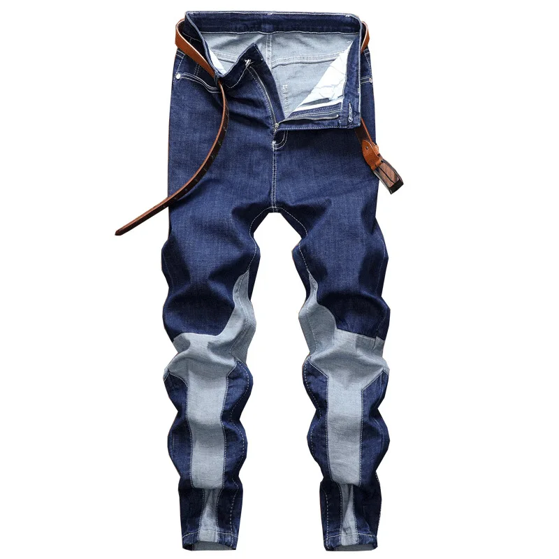 

New Autumn 2022 Fashion Casual Men's denim Jeans Dark Blue patchwork Stitching Stretch straight streetwear Men's Pants