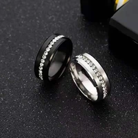 fashion personalized gift ring 8mm wide metal stainless steel single row diamond ring for women 2021 trend party eew gift