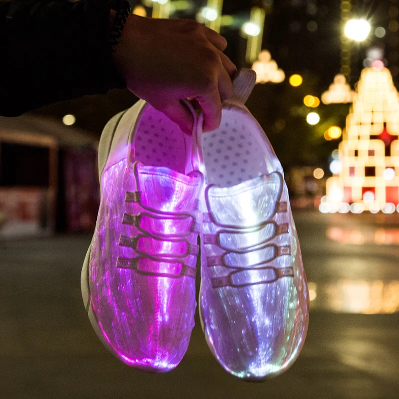 Size25-46 Fiber Optic Fabric Light Up Shoes 11 Colors Flashing Teenager Girls&Boys USB Rechargeable Luminous Sneakers with Light