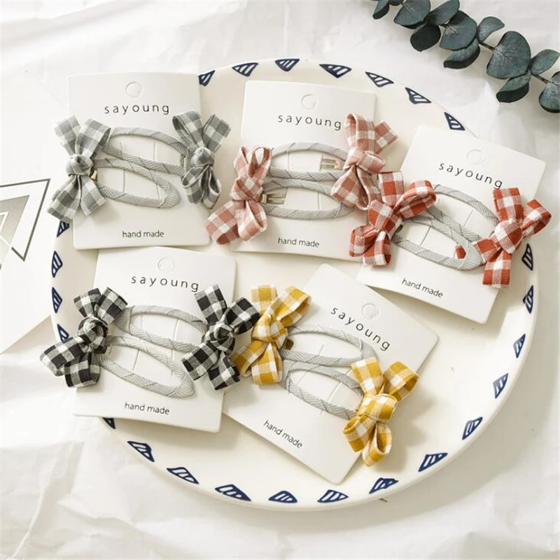 Bow Plaid Hair Clips Hair Accessories New Lovely Kids Headwear Hairgrips