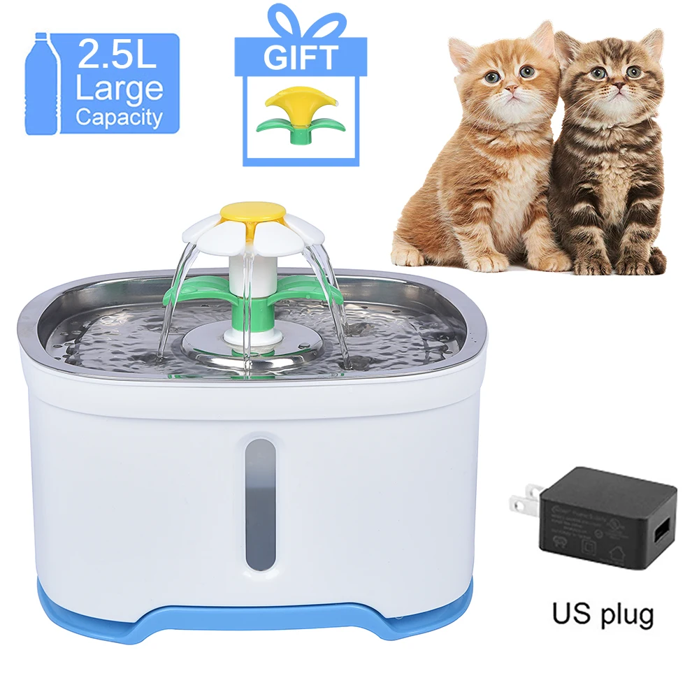 US Plug Автоматическая кошачья вода, 2 цветка, светодиодный, электрическая кормушка для воды, для собак, для домашних животных, поилка, миска для домашних животных, питьевой фонтан, диспенсер для миска для кошек и собак - Цвет: US Plug