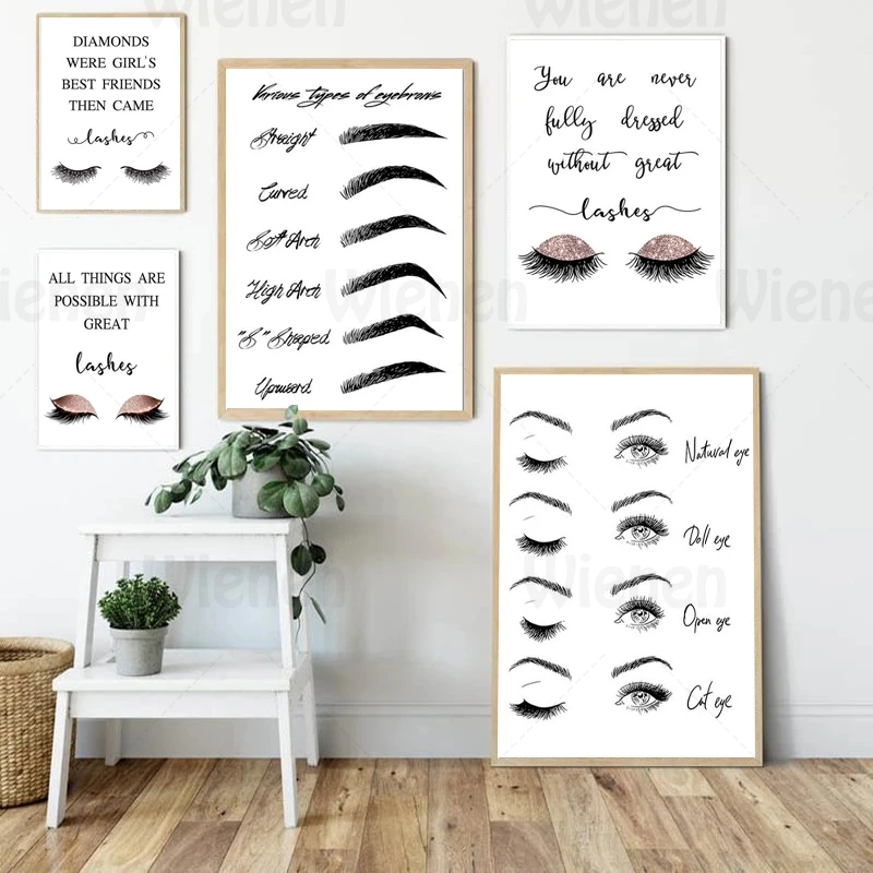 

Fashion Beauty Posters and Prints Eyelashes Eyebrows Makeup Wall Art Paintings Abstract Decor Pictures Beauty Salon Decoration