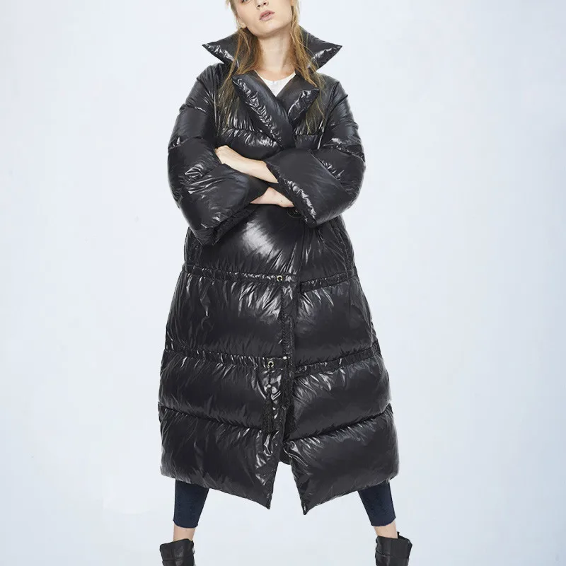KK3089Black Модные зимние женские длинные блестящие хлопковые зимние куртки женские пальто женские пуховики пальто черные х-Длинные куртки - Цвет: KK3089Black