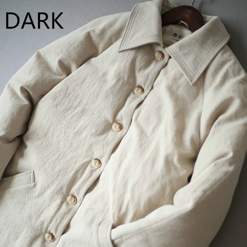 Женская удлиненная куртка [DARK] черная Толстая стеганая из хлопка и льна простой