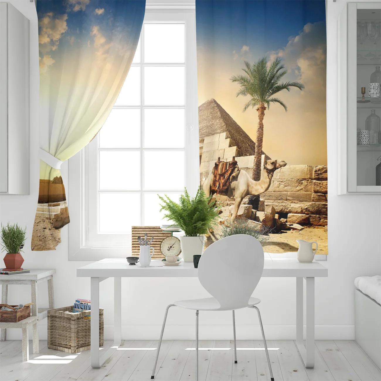Оконные шторы с принтом верблюда пустыни сумерек пирамиды гостиной спальни