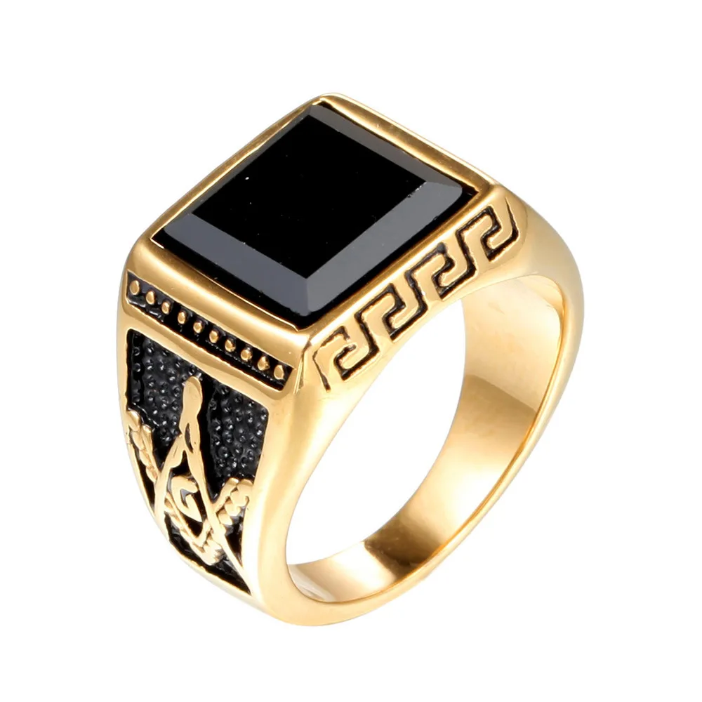 

2021 European And American Hot-selling Wild Masonic Zircon Men's Ring New Fashion Retro Punk Zircon Ladies Ring