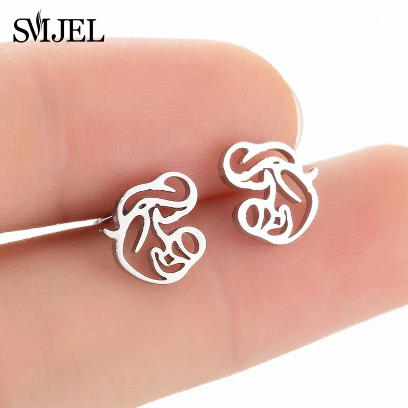 SMJEL модные маленькие треугольные серьги-гвоздики, серьги для женщин, для девочек, рождественские украшения,, серьги с кошачьим Кроликом, оленем, животным, сердечком - Окраска металла: mom
