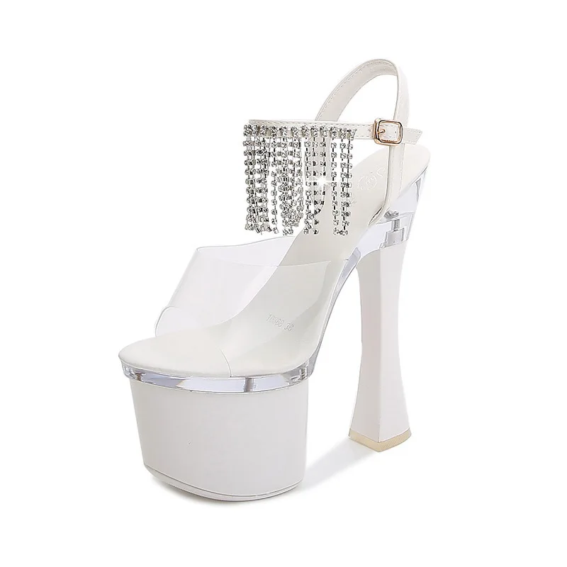 

PVC Platform Summer Sweet Ladies Party High Heels 17CM Super High Heel Sandals Sexy Model Catwalk Chunky Heels Women Pumps
