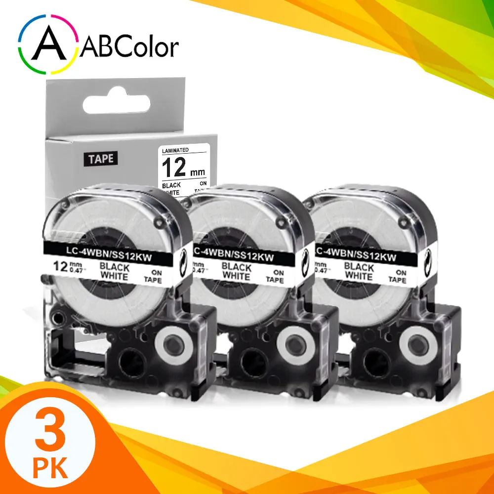 

Лента совместимая с этикетками, лента для принтера Epson King Jim SS12KW, LK-4WBN, черная на белом, для LW-300, LW-400
