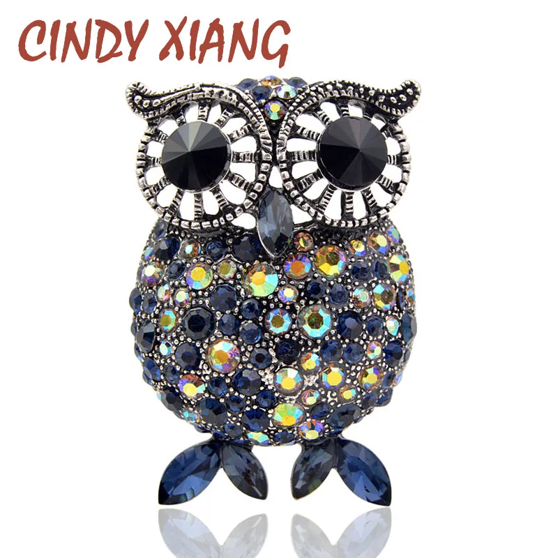 Женская брошь в виде совы CINDY XIANG, интересное украшение со стразами синего цвета в виде совы, модный аксессуар для пальто, платья, жакета, блузки, отличное качество, замечательный подарок