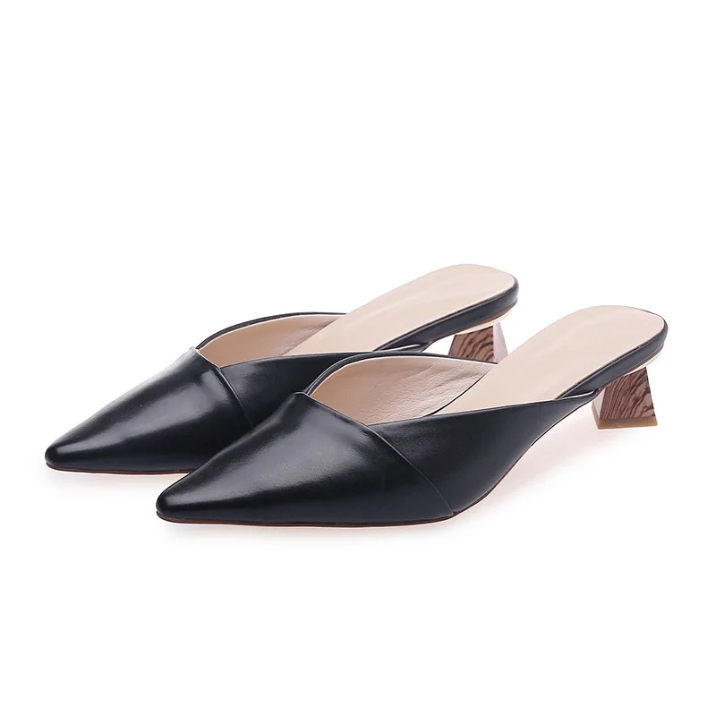 

2021 New Medium Chunky Heel Fashion Closed Toe Sandals Women's Summer Outer Wear Pointed-Toe Mules Shoes