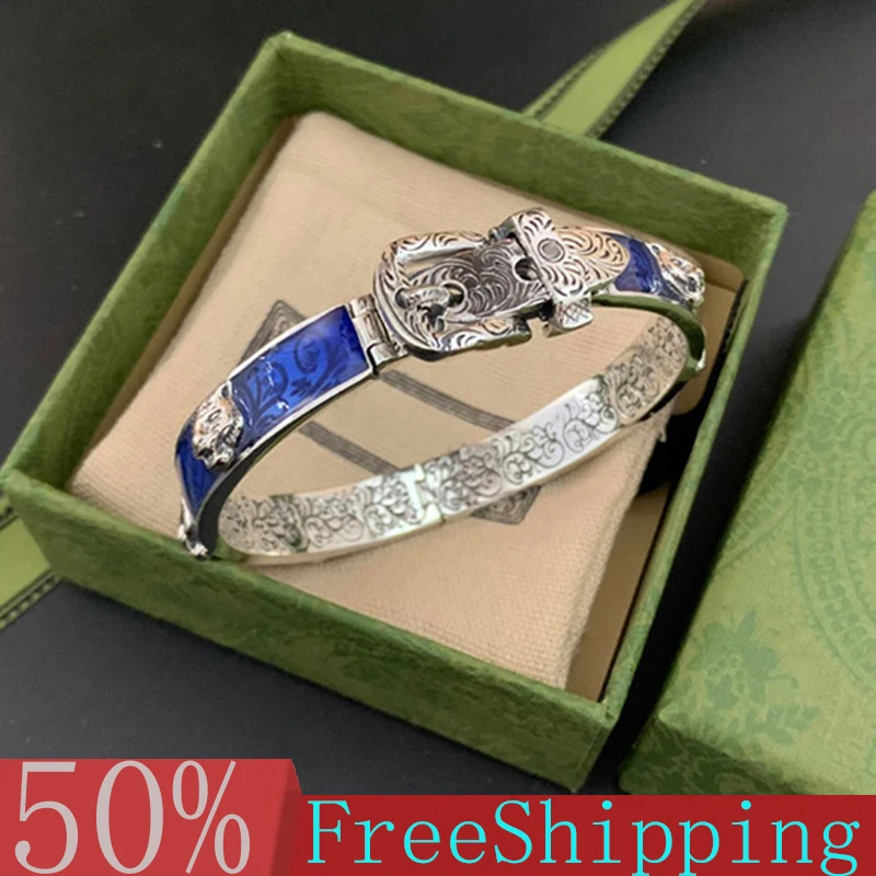 

925 Sterling Silver Bracelet Luxury Brand Tiger Head Couple Fashion Exquisite Bracelet Retro Hip Hop Wild Valentine's Day Gift