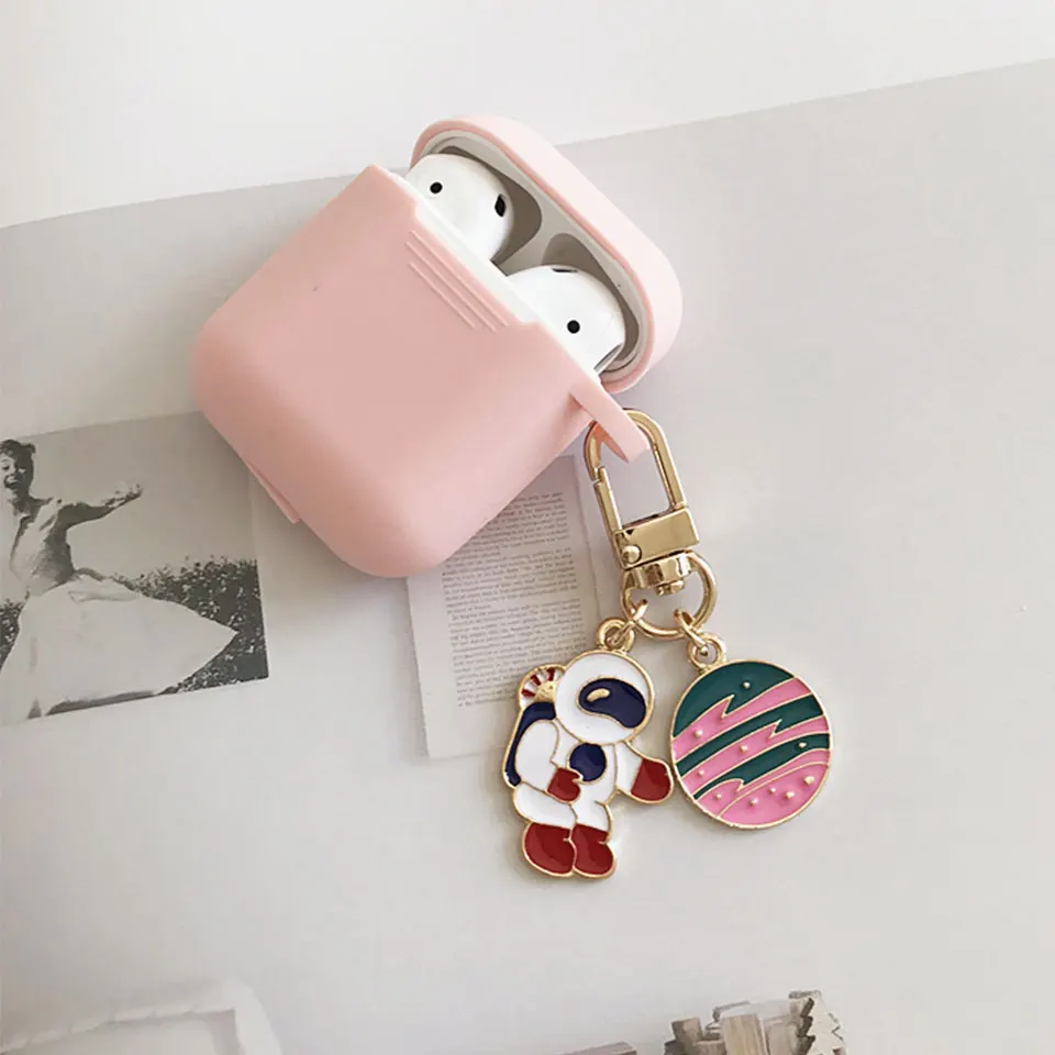 pink Силиконовый чехол с космическим космонавтом для Apple Airpods 1, 2, аксессуары, защитный чехол, сумка, чехол для наушников, брелок для ключей - Цвет: pink