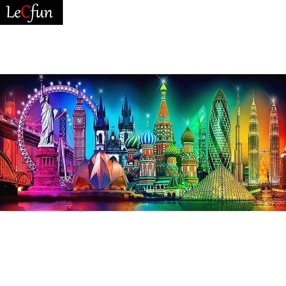 

Набор для алмазной вышивки LeCfun, алмазная живопись 5D с красочным городским ночным рисунком, полное сверление, круглые/квадратные блестящие с...