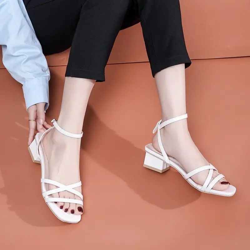 

New Summer Sandals Comfortable and Versatile Open-toe High-heeled Sandal Casual Outdoor Solid Color Plus Size Shoes Sandals