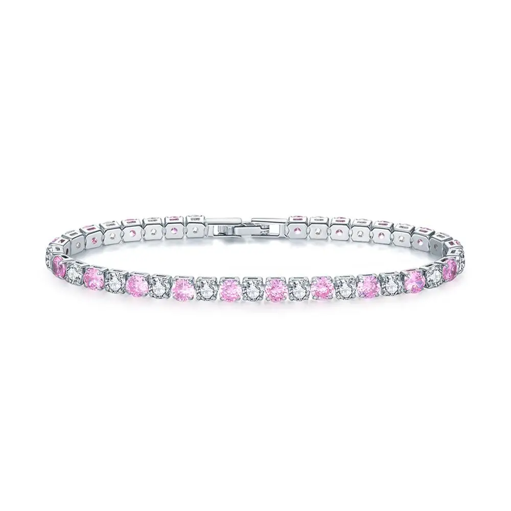 Clear Pink UMODE прозрачный хрустальный теннисный браслет для женщин и мужчин, браслет из кубического циркония, ювелирные изделия, вечерние, свадебные, хип-аксессуары в стиле поп UB0097D - Metal Color: Clear Pink