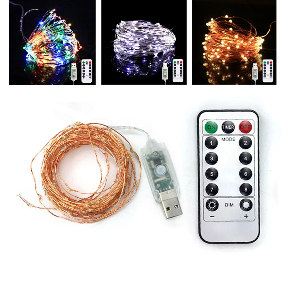 Светодиодная гирлянда с USB разноцветная новогодняя медная проволока для