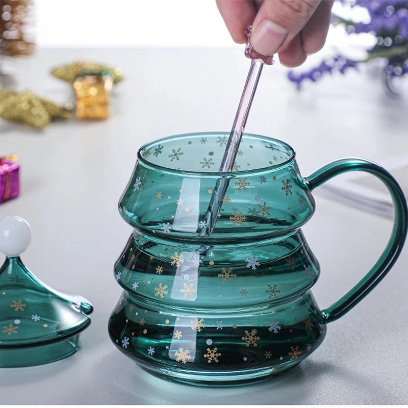 

Folding Glass Christmas Tree Mug Heat Resistant Cartoon Christmas Gift Cup Merry Christmas Coffee Juice Mug Mug