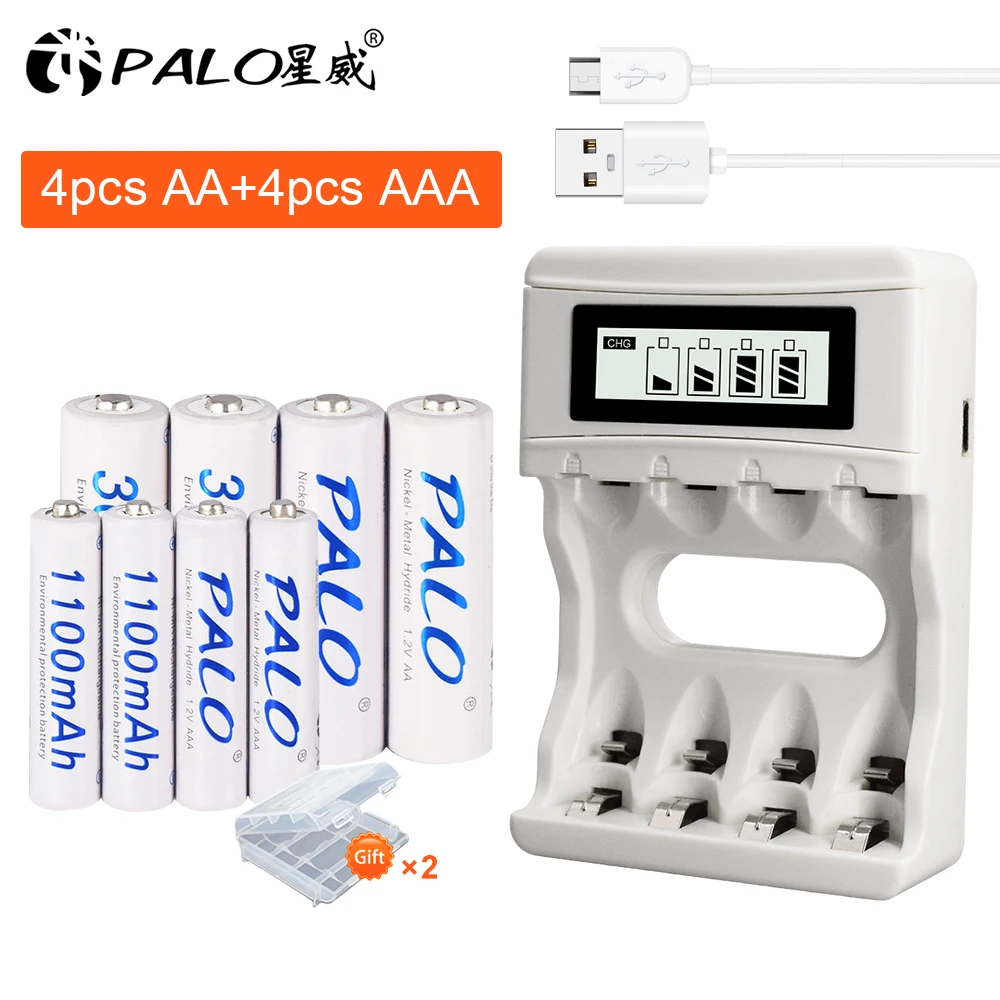 

4-20pcs AA AAA Ni-MH nimh nicd 1.2V rechargeable batteries 1.2 Volt 2a 3a Battery with 4 Slots LCD USB Smart Battery Charger