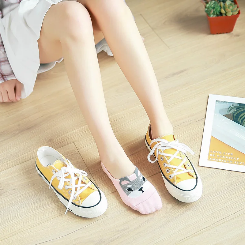 Носки невидимки с животными в стиле Харадзюку женские летние Смешные низкие