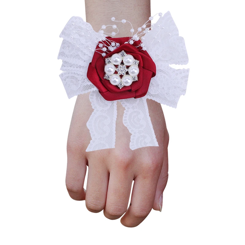 

Роскошный Стразы для невесты, подружки невесты, запястье, цветок, цвет красного вина, женский эластичный браслет, реквизит для вечерние ринк...