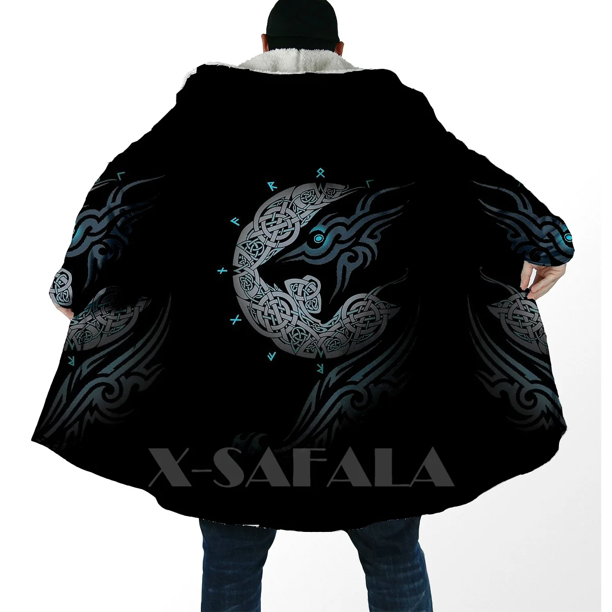 

Thick Warm Hooded Cloak for Men Tattoo Symbol Fenrir Viking Overcoat Coat 3D Print Windproof Fleece Cape Robe Hooded Blanket-4