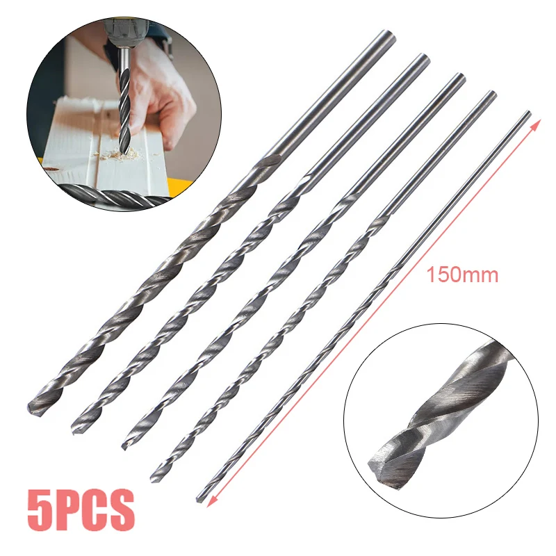 5pcs Extra Long HSS Straight Shank Auger Twist Drill Bit Set for Metal Plastic Wood Power Tool 2mm/3mm/3.5mm/4mm/5mm