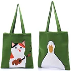 Женская сумка-тоут с изображением утки и кота, шерстяная Модная стильная вязаная крючком сумка для покупок зеленого цвета для подростков